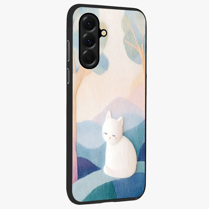 Cotton Dream Cat Glass Case upright view showcasing charming cat artwork with cozy dreamy theme.