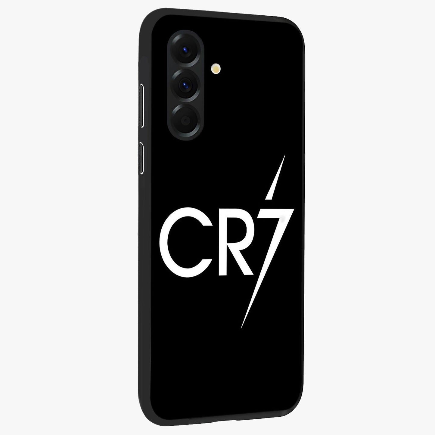 Cr7 Elite Strike Glass Case upright view showcasing energetic football inspired design with modern sports aesthetic.