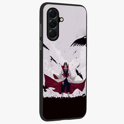 Crimson Crow Ascension Glass Case upright view showcasing dramatic crow artwork with bold gothic theme.