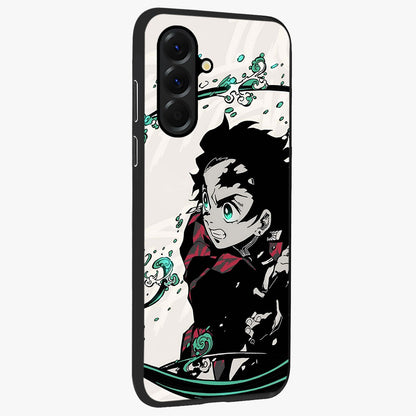 Demon Slayer Glass Case upright view showcasing powerful anime artwork with intense warrior theme.