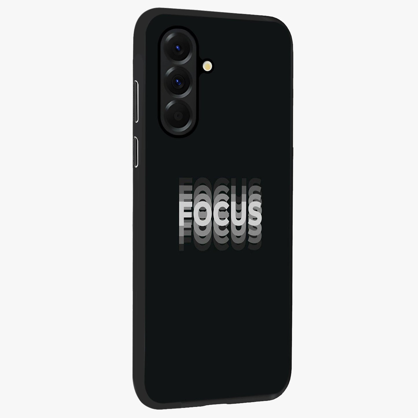 Focused Blade Discipline Glass Case upright view showcasing strong typography statement with sleek motivational theme.
