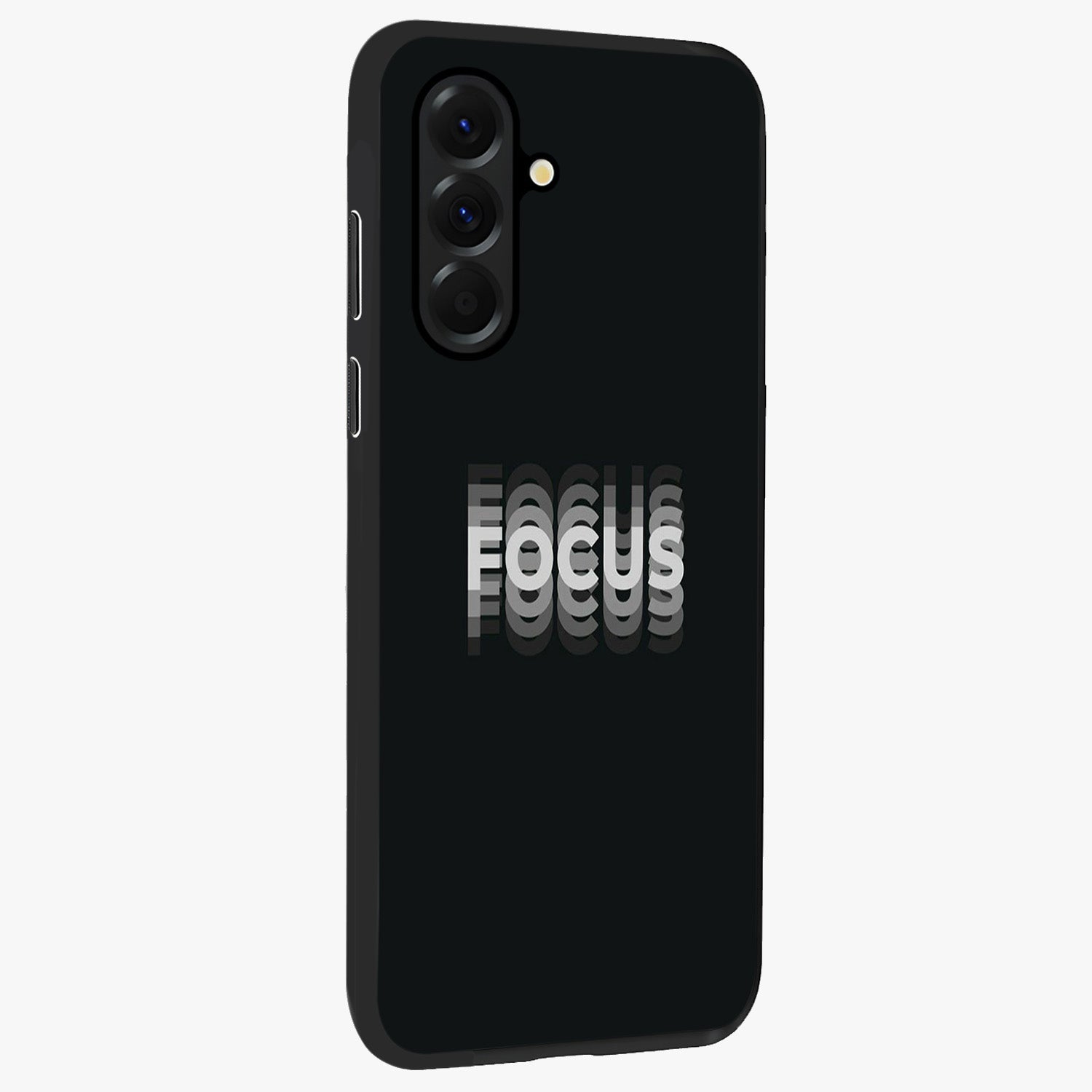 Focused Blade Discipline Glass Case upright view showcasing strong typography statement with sleek motivational theme.