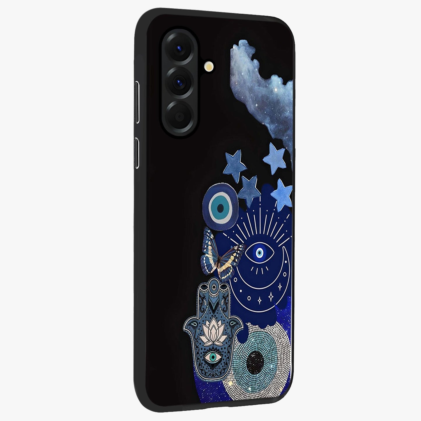 Galactic Charm Cluster Glass Case upright view showcasing glowing cosmic charm artwork with magical celestial style.