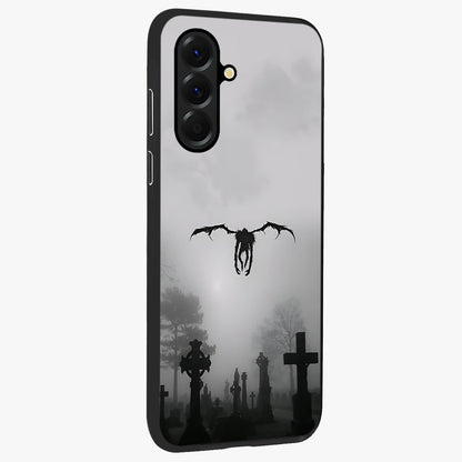 Graveyard Shadow Descent Glass Case upright view showcasing haunting graveyard artwork with dramatic dark theme.
