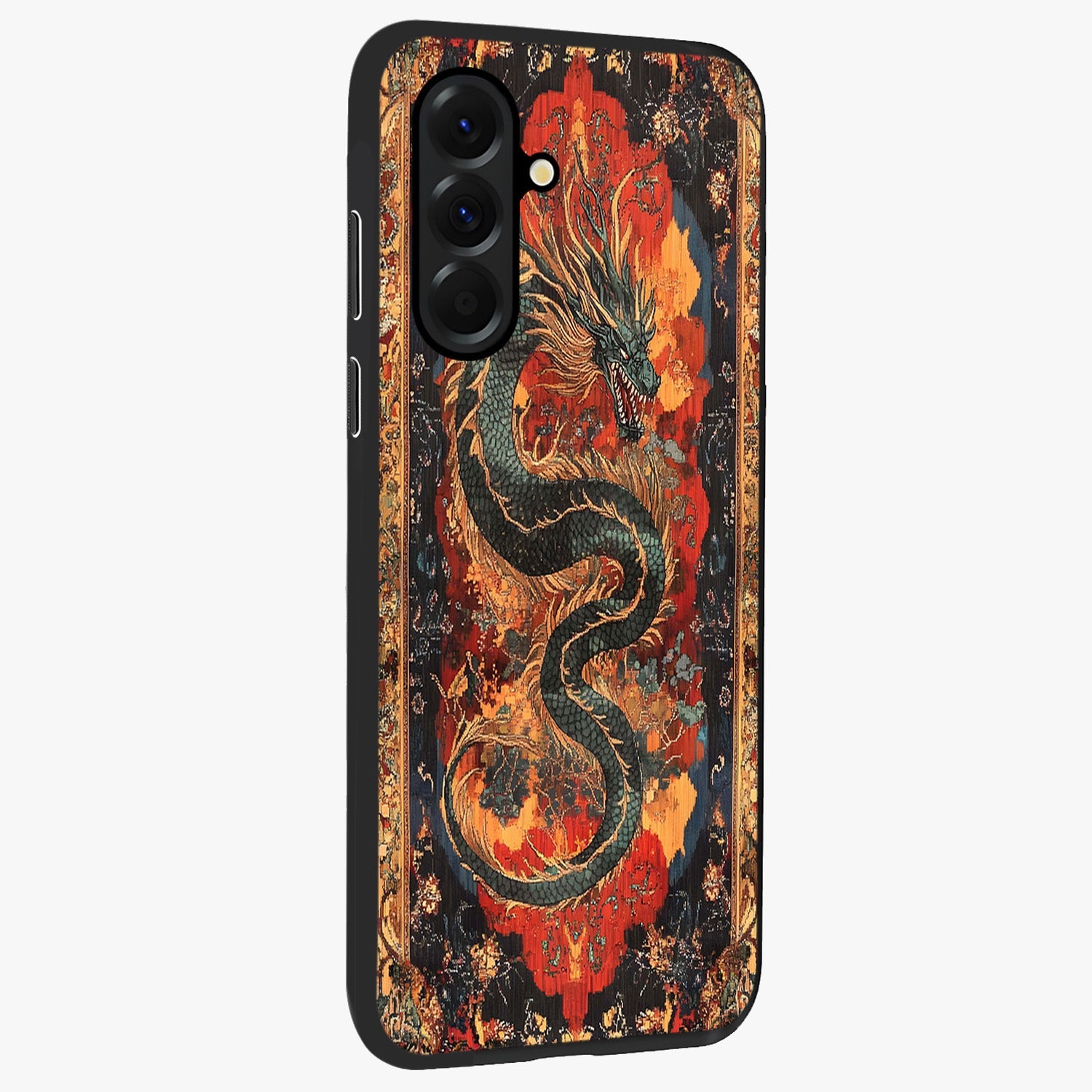 Inferno Dragon Soul Glass Case upright view showcasing intense dragon artwork with fantasy fire theme.