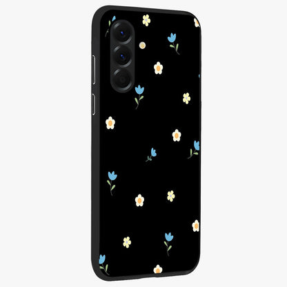 Minimal Petal Whispers Glass Case upright view showcasing elegant floral artwork with modern minimalist style.