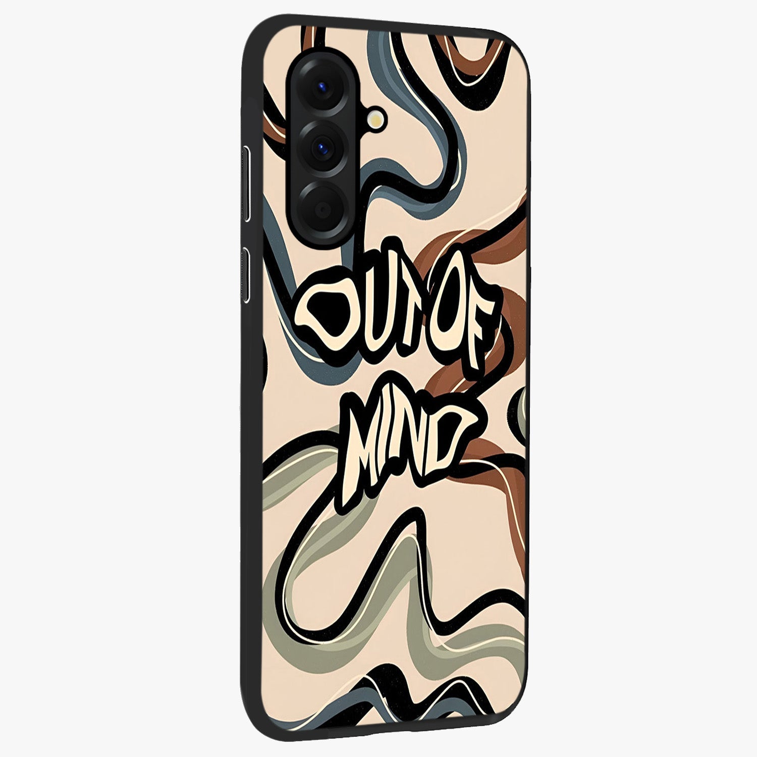 Out Of Mind Glass Case upright view showcasing striking typography artwork with edgy conceptual theme.