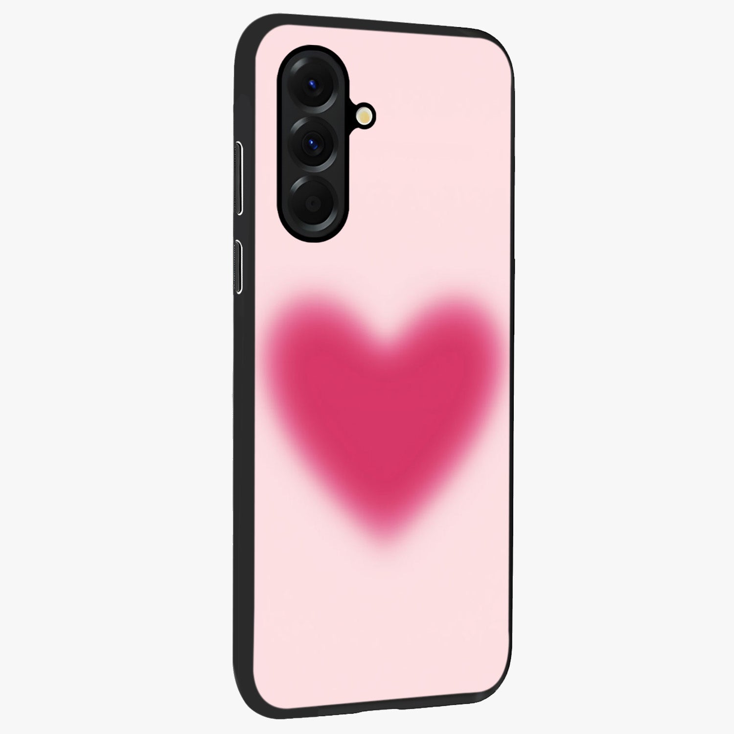 Pink Aura Heart Glass Case upright view showcasing romantic heart artwork with soft pastel theme.