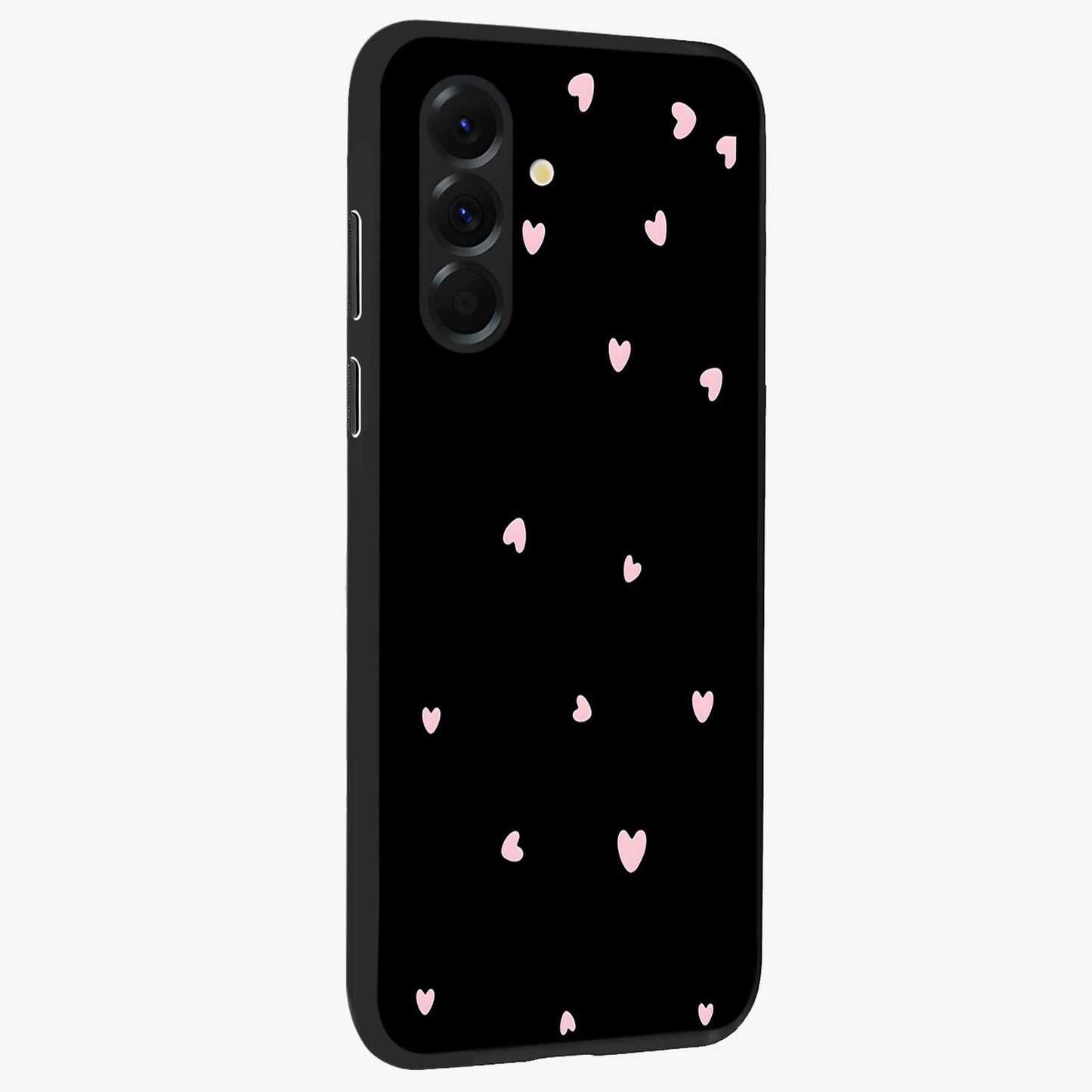 Pink Love Drops Glass Case upright view showcasing charming heart drop artwork with romantic playful theme.