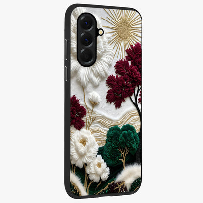 Radiant Bloom Elegance Glass Case upright view showcasing decorative flower artwork with refined botanical theme.