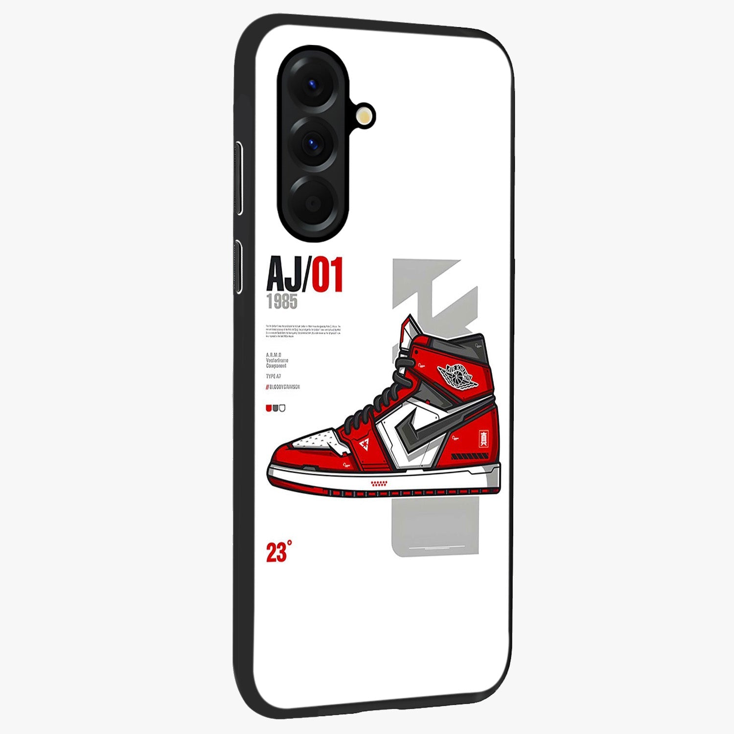 Retro Sneaker Blueprint Glass Case upright view showcasing stylish sneaker illustration with vintage streetwear theme.