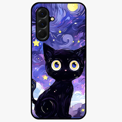 Abstract Cat Art Glass Case showing flat back view with artistic cat illustration and glossy glass finish.