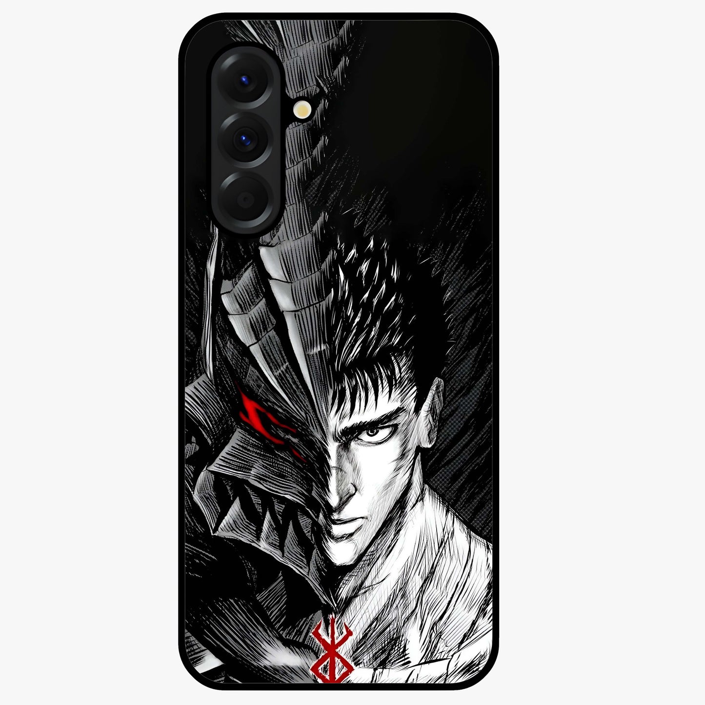 Berserker Blood Oath Glass Case showing flat back view with fierce warrior inspired artwork and glossy glass finish.