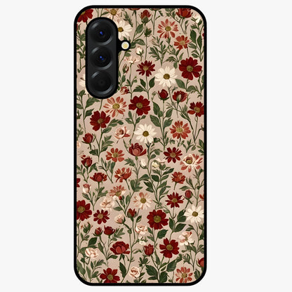 Biege Flower With Leaf Glass Case showing flat back view with soft beige floral artwork and glossy glass finish.
