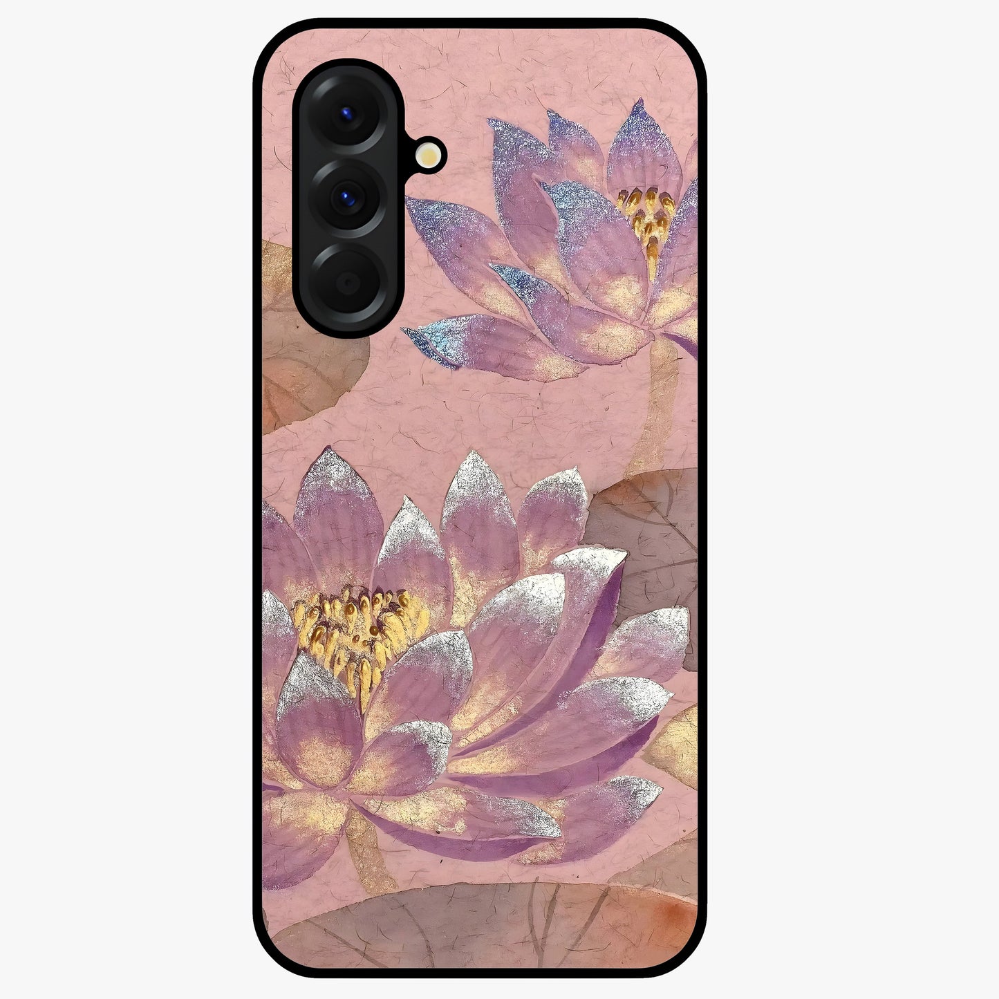 Blossom Mist Lotus Glass Case showing flat back view with serene lotus blossom artwork and glossy glass finish.