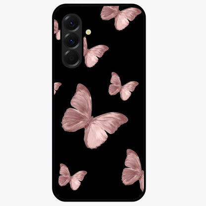 Butterfly Pattern Glass Case showing flat back view with elegant butterfly pattern artwork and glossy glass finish.