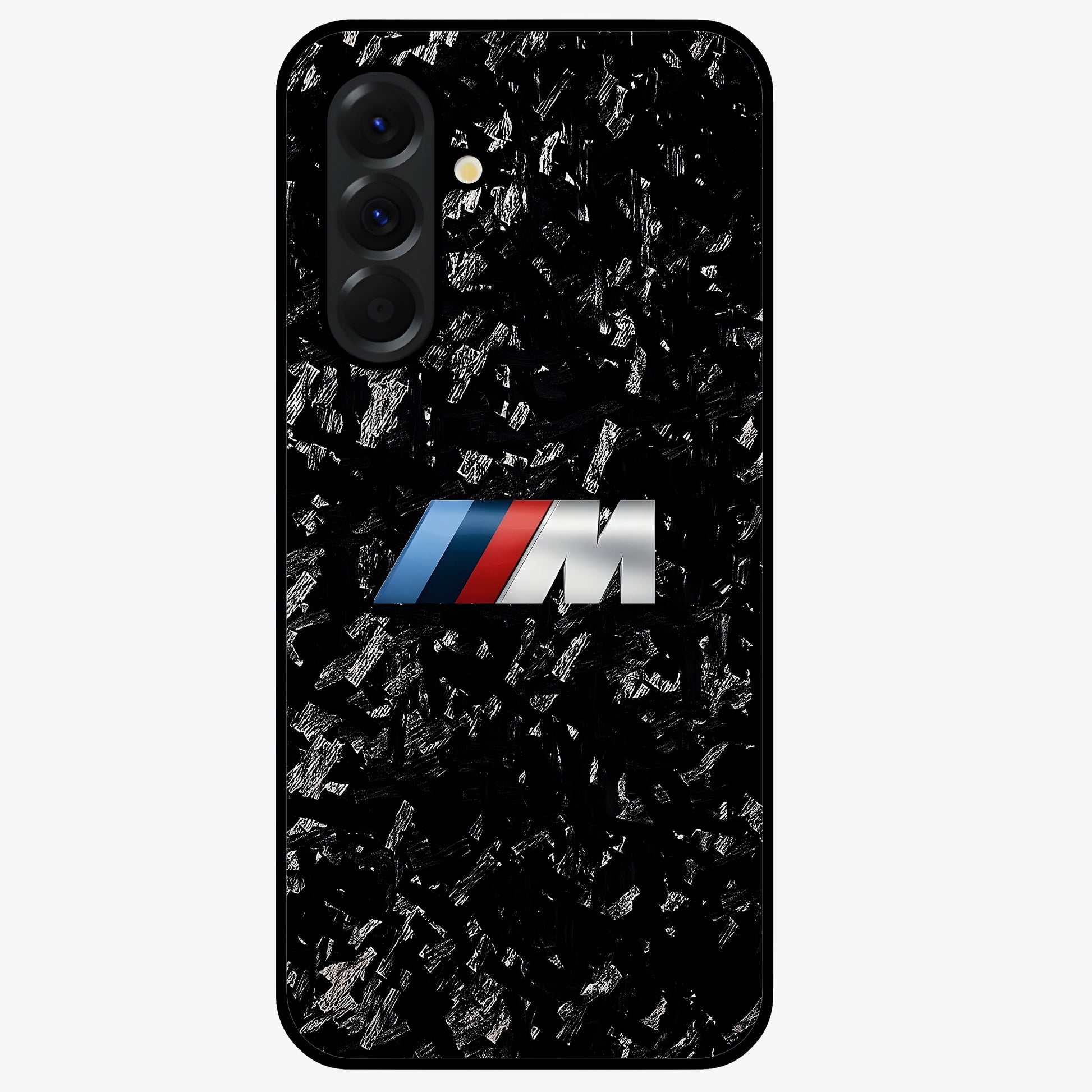 Carbon Speed Mark Glass Case showing flat back view with sporty carbon pattern artwork and glossy glass finish.