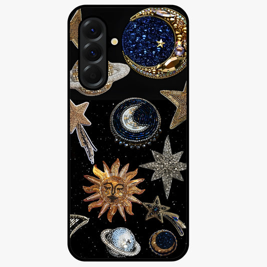 Celestial Gem Constellations Glass Case showing flat back view with sparkling constellation artwork and glossy glass finish.
