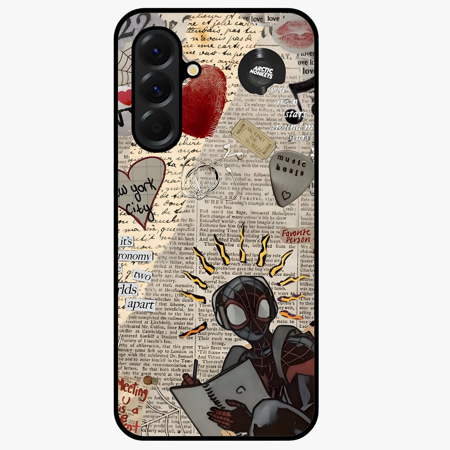 City Dream Sketch Glass Case showing flat back view with artistic city skyline sketch artwork and glossy glass finish.