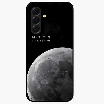 Cosmic Moon Glow Glass Case showing flat back view with glowing moon artwork and glossy glass finish.
