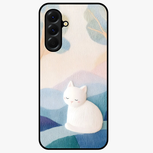 Cotton Dream Cat Glass Case showing flat back view with soft dreamy cat artwork and glossy glass finish.