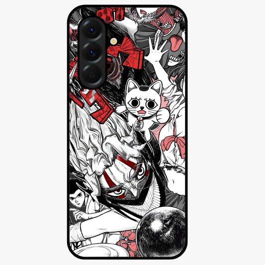 Crimson Chaos Panel Glass Case showing flat back view with bold crimson abstract artwork and glossy glass finish.