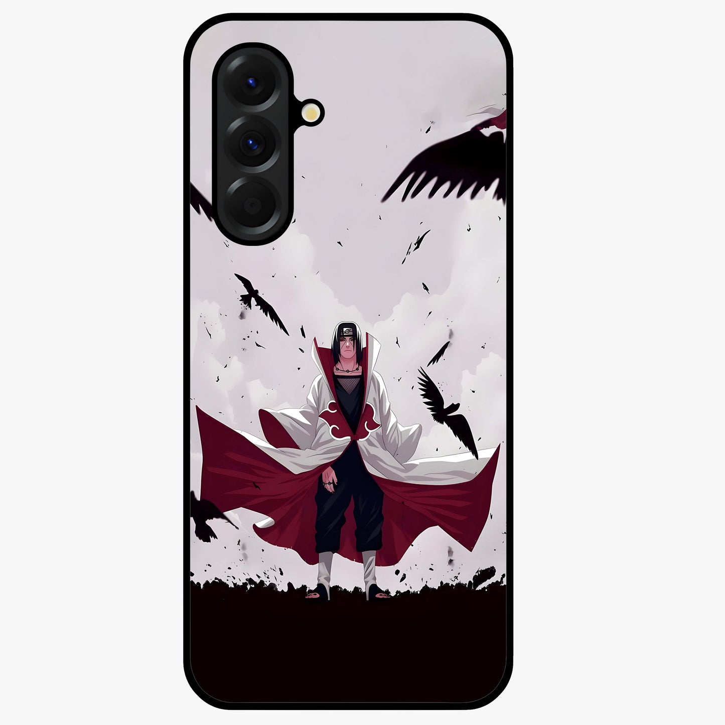 Crimson Crow Ascension Glass Case showing flat back view with mystical crow artwork and glossy glass finish.