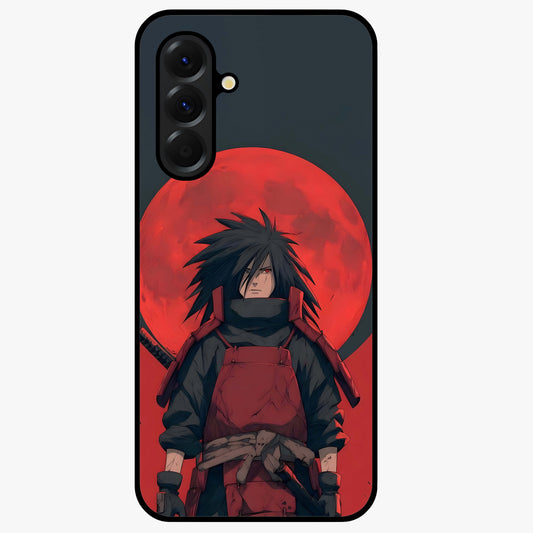 Crimson Moon Warlord Glass Case showing flat back view with mystical moon warrior artwork and glossy glass finish.