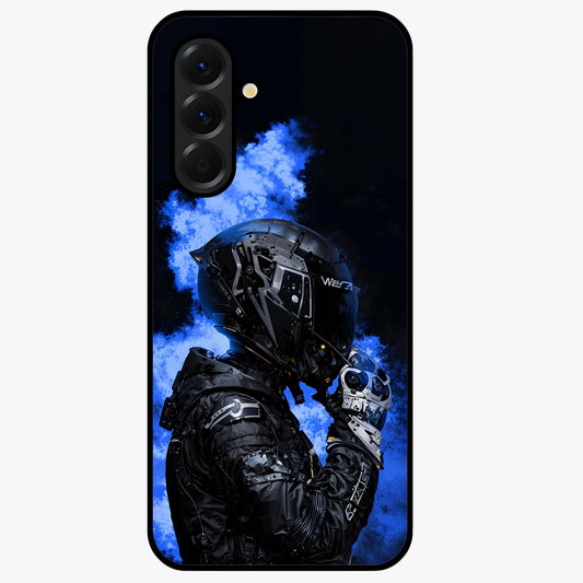 Cyber Sentinel Protocol Glass Case showing flat back view with futuristic cyber themed artwork and glossy glass finish.