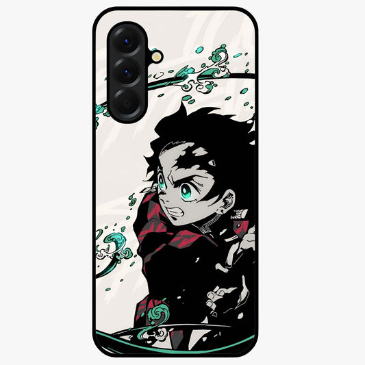 Demon Slayer Glass Case showing flat back view with bold anime inspired artwork and glossy glass finish.