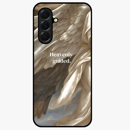 Divine Winged Grace Glass Case showing flat back view with elegant wing inspired artwork and glossy glass finish.