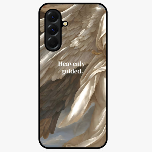 Divine Winged Grace Glass Case showing flat back view with elegant wing inspired artwork and glossy glass finish.
