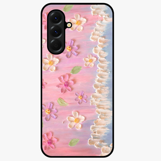 Dreamy Painted Garden Glass Case showing flat back view with artistic painted floral garden artwork and glossy glass finish.