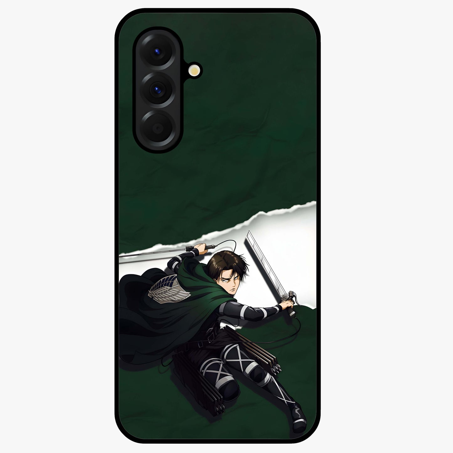 Emerald War Vanguard Glass Case showing flat back view with powerful warrior themed artwork and glossy glass finish.