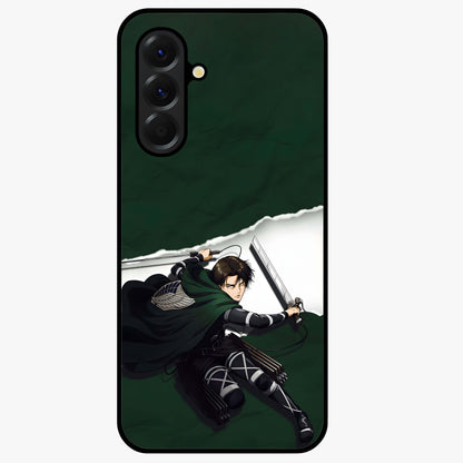 Emerald War Vanguard Glass Case showing flat back view with powerful warrior themed artwork and glossy glass finish.