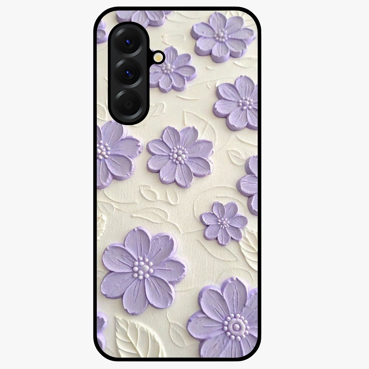 Floral Wall Art With Purple Flowers Glass Case showing flat back view with purple flower artwork and glossy glass finish.