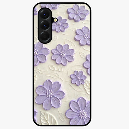 Floral Wall Art With Purple Flowers Glass Case showing flat back view with purple flower artwork and glossy glass finish.