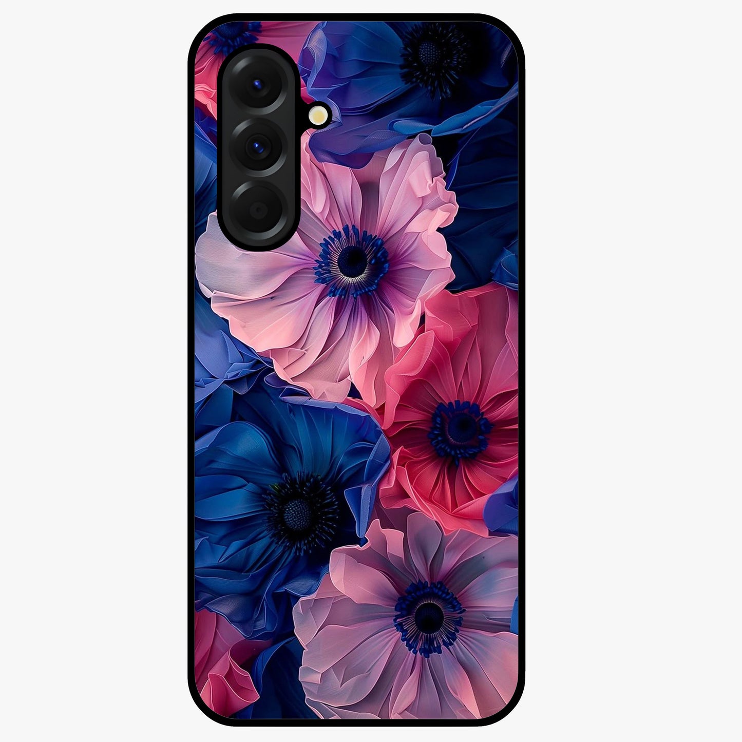 Flower Paper Art Pattern Glass Case showing flat back view with paper cut style floral artwork and glossy glass finish.