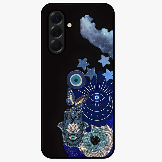 Galactic Charm Cluster Glass Case showing flat back view with glowing celestial charm artwork and glossy glass finish.