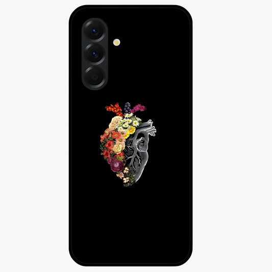 Heart With Flowers Glass Case showing flat back view with heart shaped floral artwork and glossy glass finish.