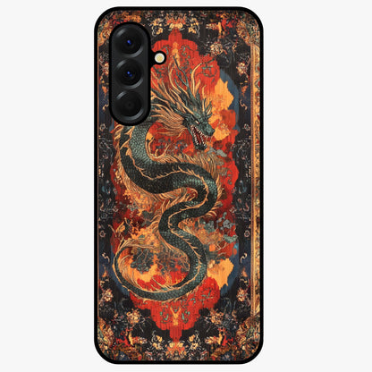 Inferno Dragon Soul Glass Case showing flat back view with fiery dragon artwork and glossy glass finish.