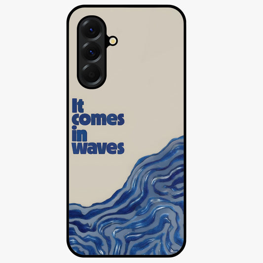 It Comes In Waves Quote Glass Case showing flat back view with inspirational wave themed quote artwork and glossy glass finish.