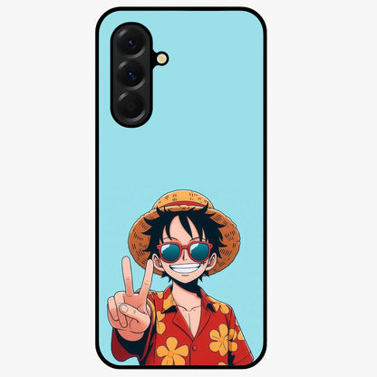 Luffy Summer Anime Vibe Glass Case showing flat back view with vibrant anime character artwork and glossy glass finish.