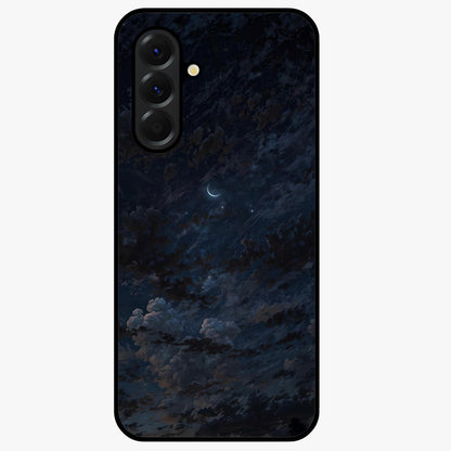 Lunar Veil Silence Glass Case showing flat back view with mystical moon veil artwork and glossy glass finish.