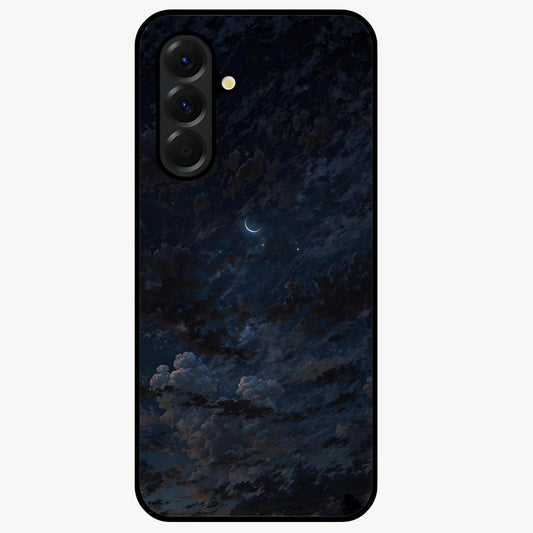 Lunar Veil Silence Glass Case showing flat back view with mystical moon veil artwork and glossy glass finish.