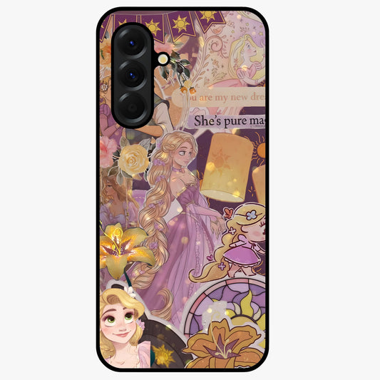Magical Tangled Dream Glass Case showing flat back view with dreamy tangled artwork and glossy glass finish.