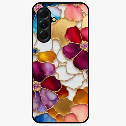 Marble Flower Pattern Glass Case showing flat back view with marble texture floral artwork and glossy glass finish.