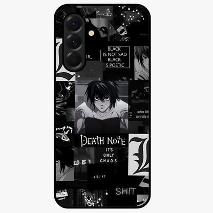 Midnight Chaos Mind Glass Case showing flat back view with abstract dark themed artwork and glossy glass finish.