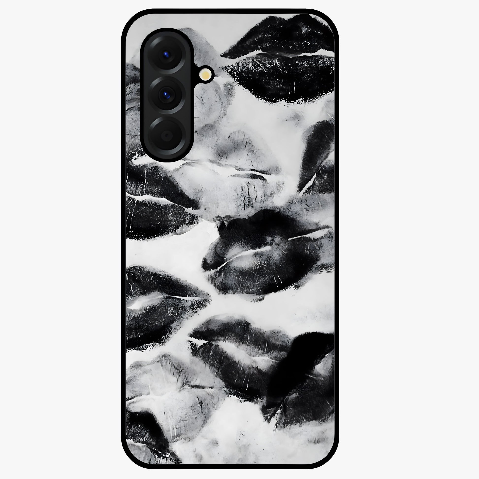 Midnight Kiss Marks Glass Case showing flat back view with lipstick kiss mark artwork and glossy glass finish.