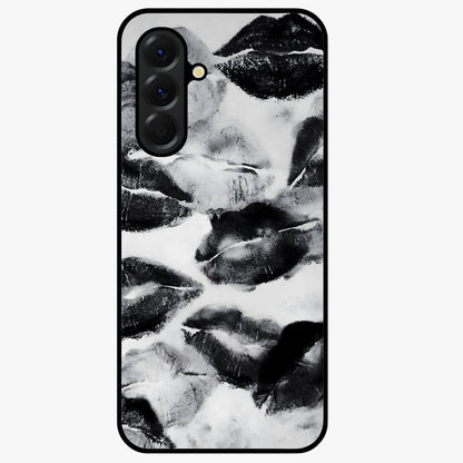 Midnight Kiss Marks Glass Case showing flat back view with lipstick kiss mark artwork and glossy glass finish.